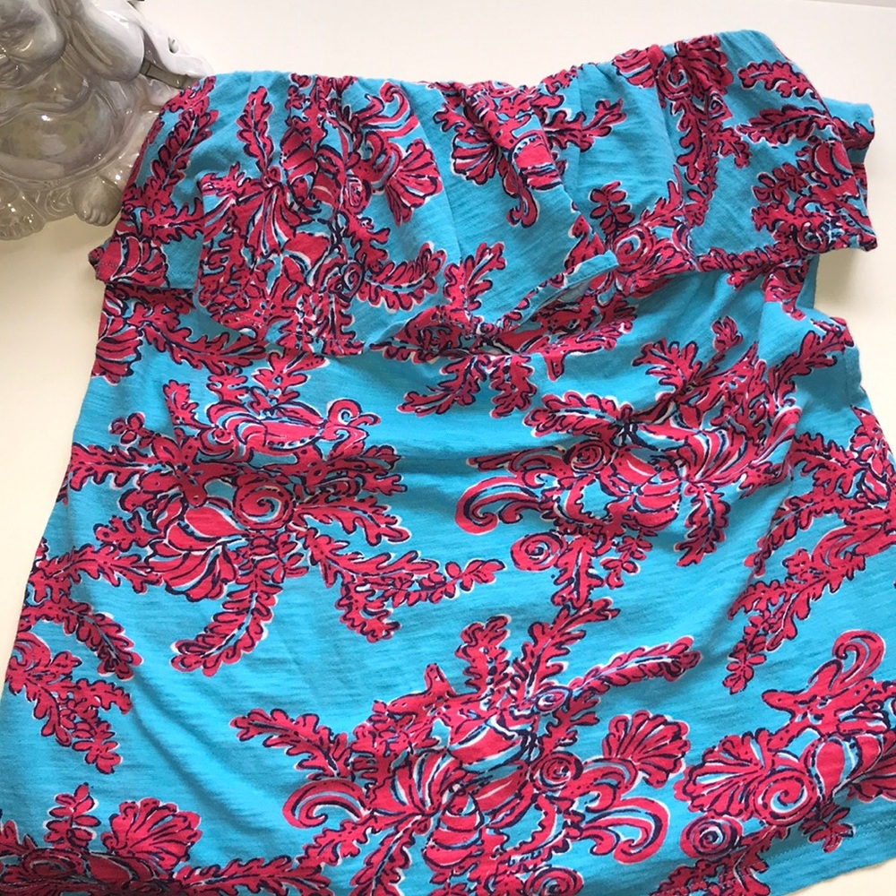 Lilly Pulitzer Turquoise & Hot Pink Floral Strapless Top